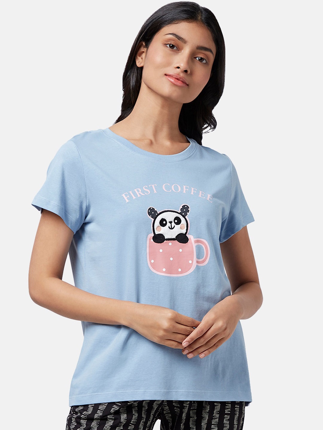 

Dreamz by Pantaloons Women Printed Cotton Lounge T-shirt, Blue
