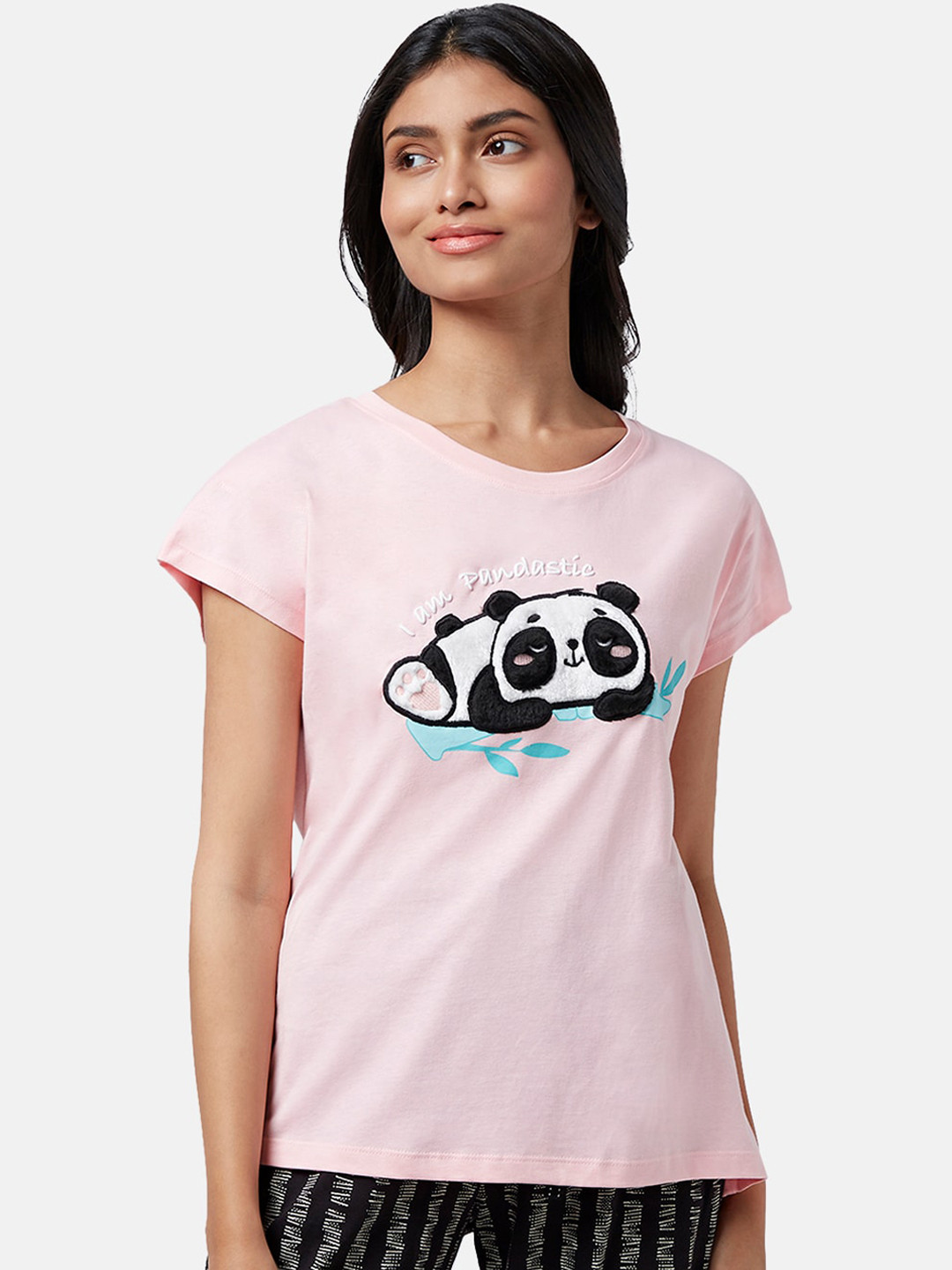 

Dreamz by Pantaloons Women Printed Cotton Lounge T-shirt, Pink