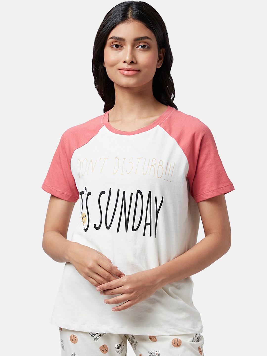 

Dreamz by Pantaloons Women Printed Cotton Lounge T-shirt, Off white