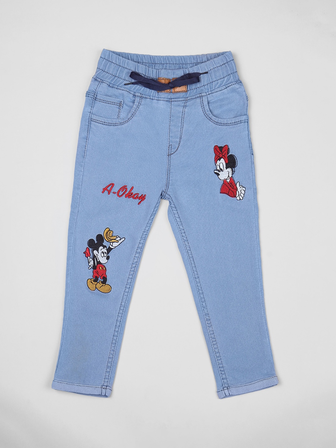 

A-Okay Kids Slim Fit High-Rise Mickey Mouse Embroidered Jeans, Blue
