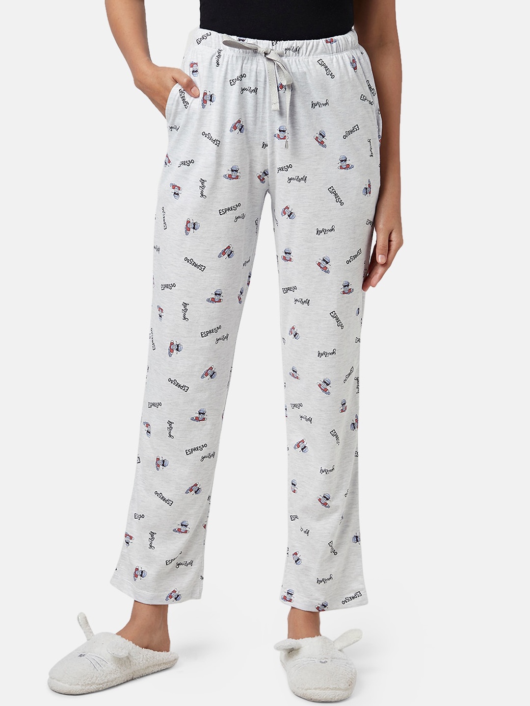 

Dreamz by Pantaloons Women Printed Cotton Lounge Pants, Grey