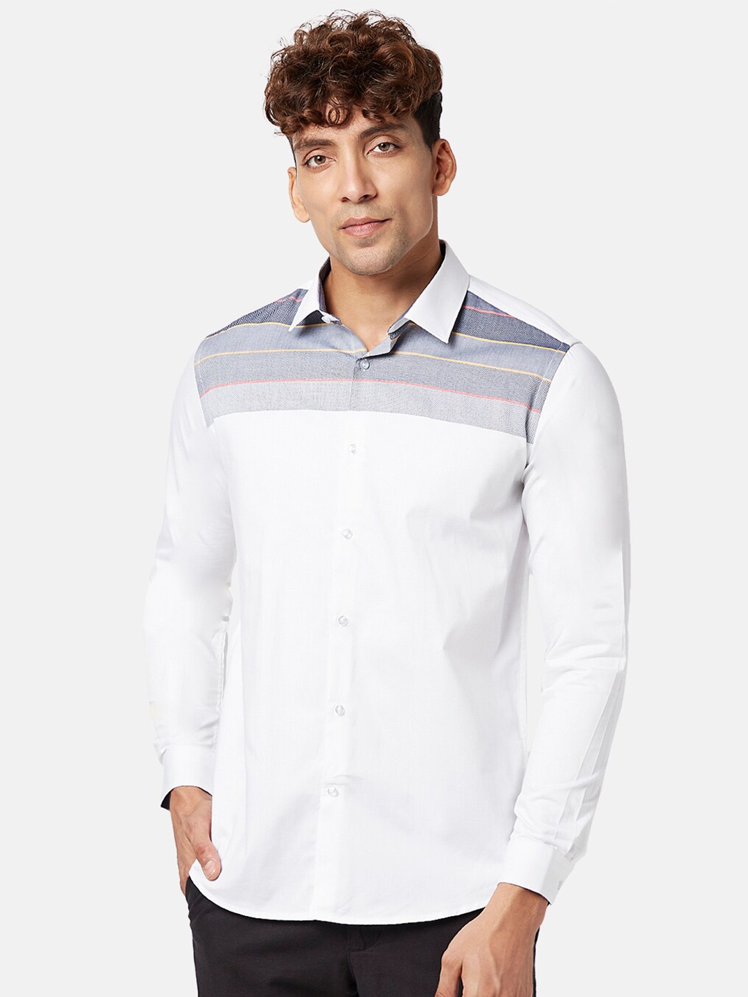 

BYFORD by Pantaloons Slim Fit Horizontal Stripes Striped Cotton Casual Shirt, White