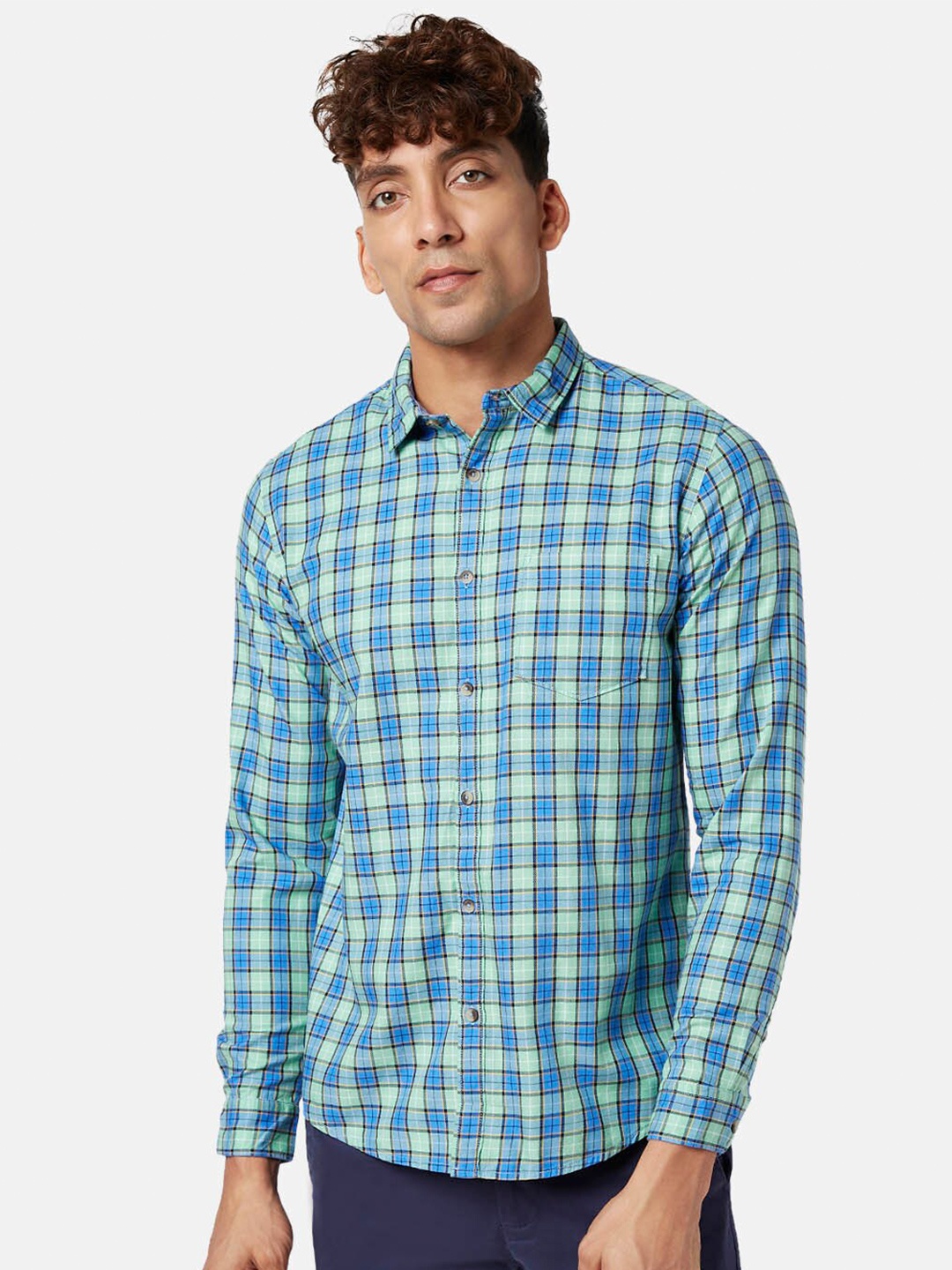 

BYFORD by Pantaloons Slim Fit Tartan Checked Cotton Casual Shirt, Green