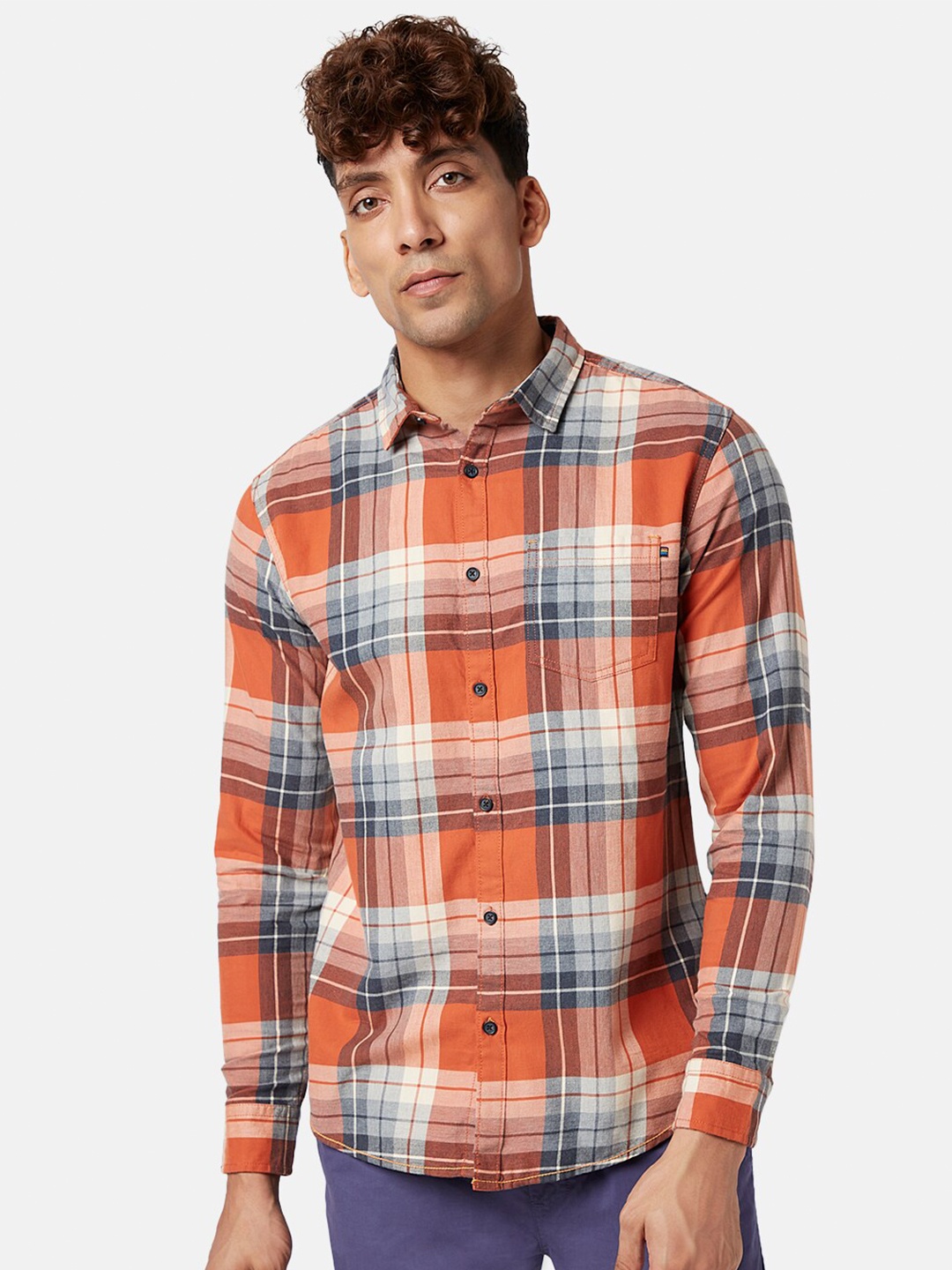 

Urban Ranger by pantaloons Slim Fit Tartan Checks Checked Casual Shirt, Rust