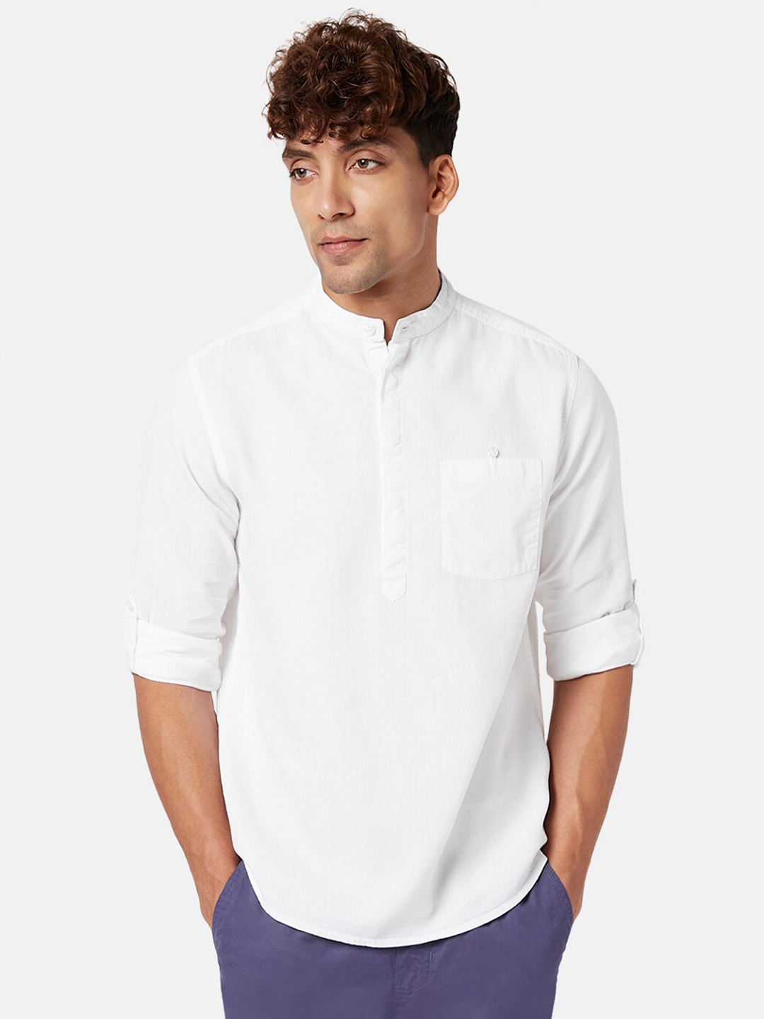 

Urban Ranger by pantaloons Mandarin Collar Cotton Casual Shirt, White