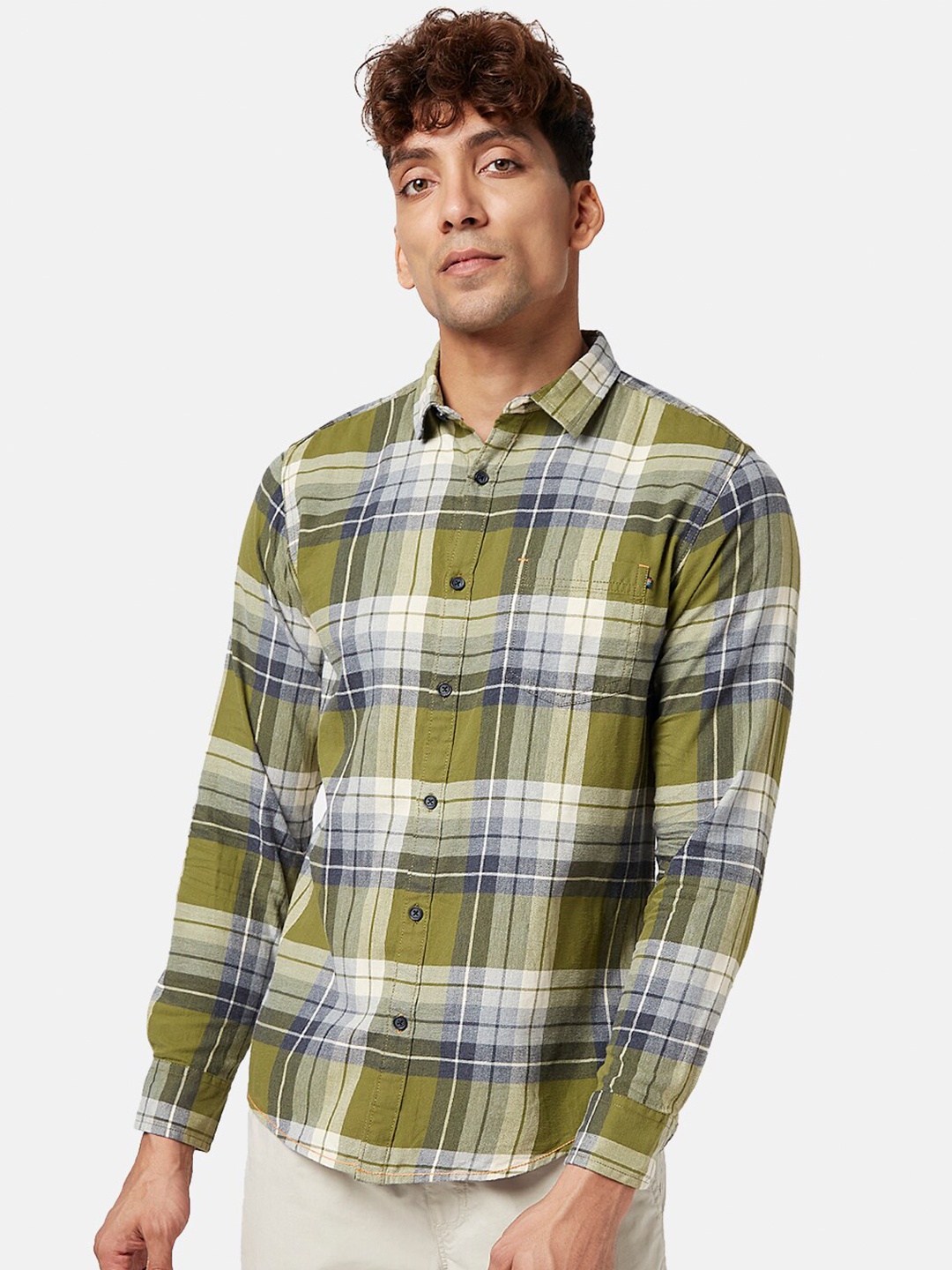 

Urban Ranger by pantaloons Tartan Checks Cotton Slim Fit Casual Shirt, Green