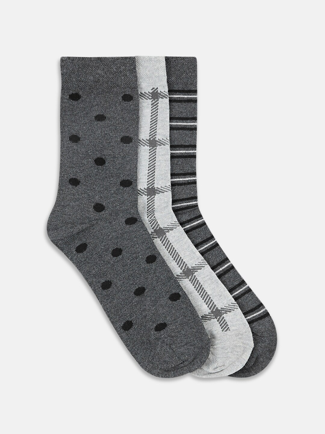 

BYFORD by Pantaloons Men Pack Of 3 Patterned Calf Length Socks, Charcoal