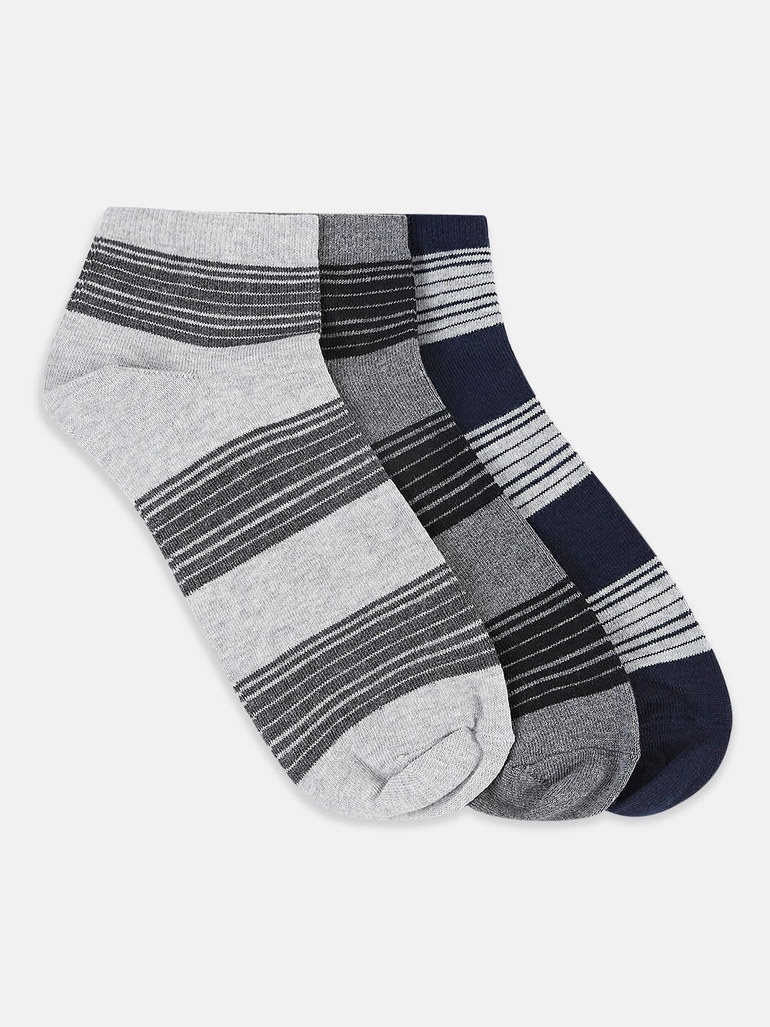 

BYFORD by Pantaloons Men Pack Of 3 Striped Cotton Ankle Length Socks, Grey