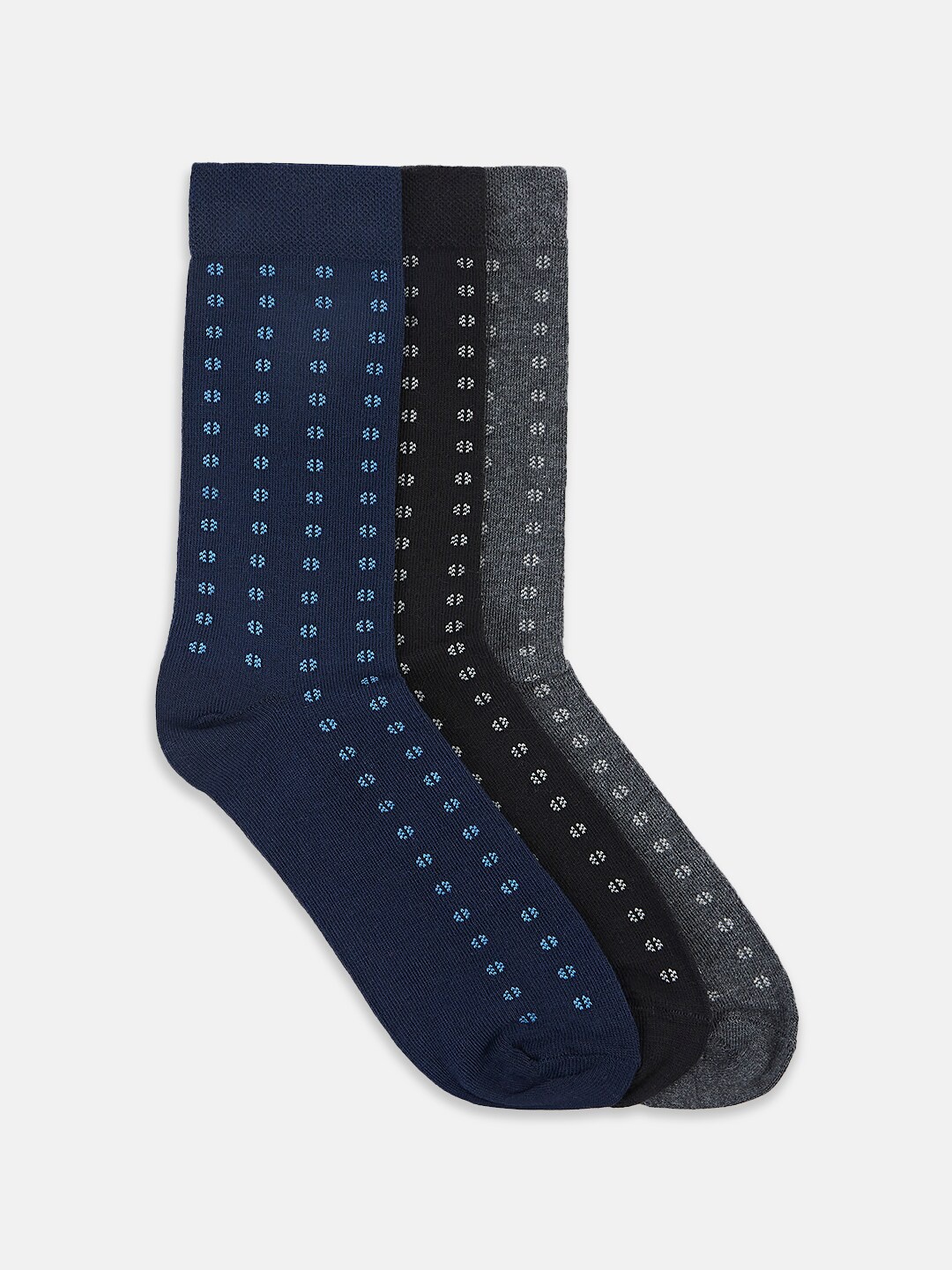 

BYFORD by Pantaloons Men Pack Of 3 Patterned Cotton Calf Length Socks, Black