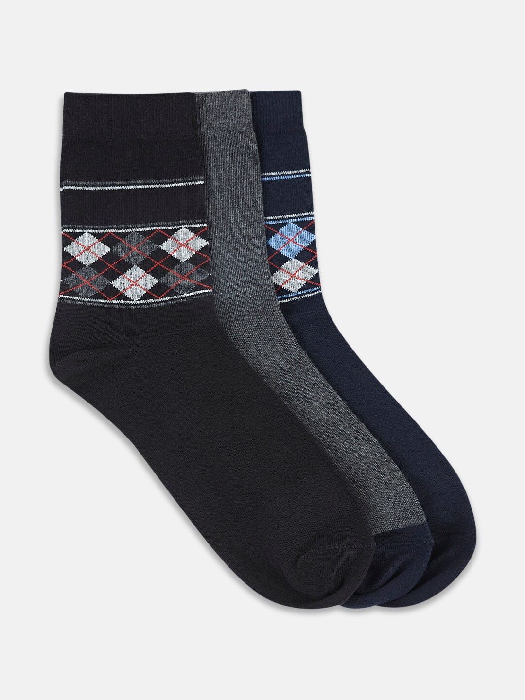 

BYFORD by Pantaloons Men Pack Of 3 Patterned Ankle Length Socks, Black