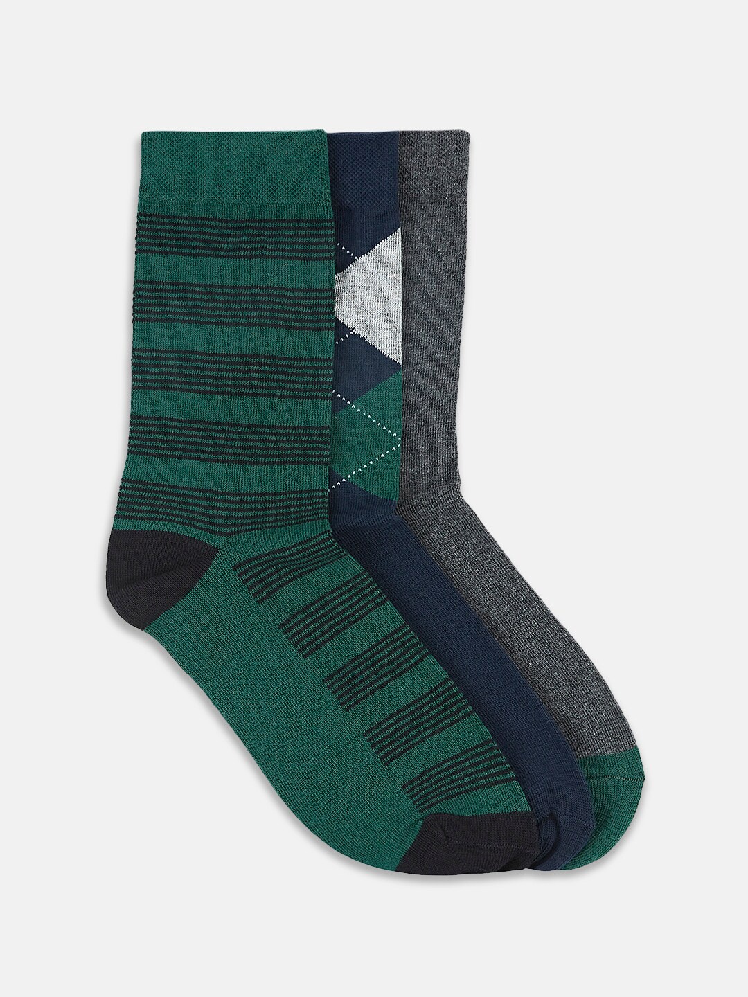 

BYFORD by Pantaloons Men Pack Of 3 Patterned Calf Length Socks, Green