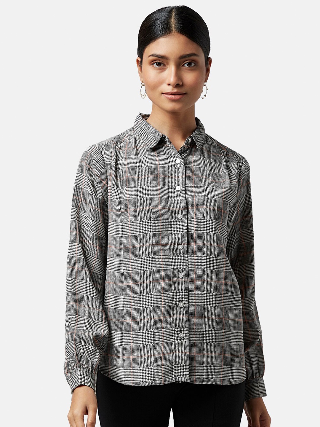 

Annabelle by Pantaloons Checked Shirt Style Formal Top, Grey