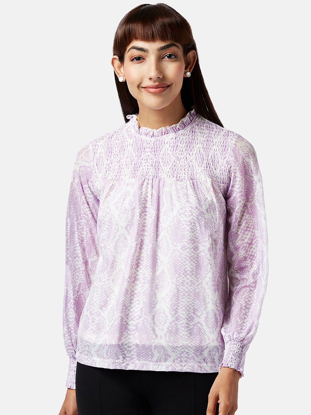 

Annabelle by Pantaloons Round Neck Cuffed Sleeves Top, Mauve