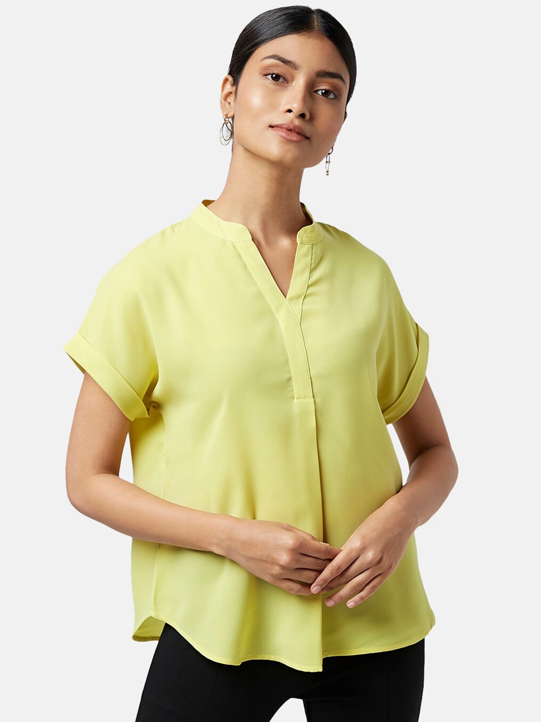 

Annabelle by Pantaloons Mandarin Collar Extended Sleeves Formal Top, Yellow