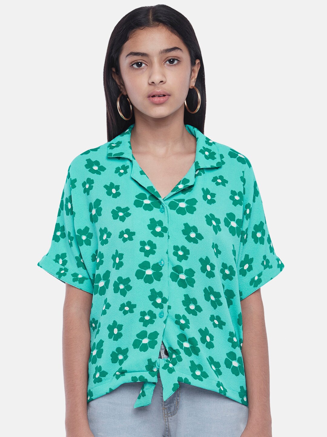 

Coolsters by Pantaloons Floral Print Extended Sleeves Cotton Shirt Style Top, Green