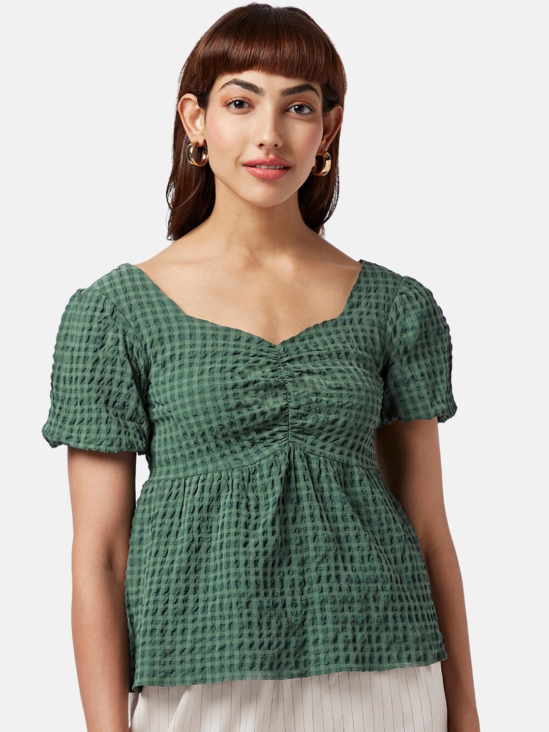 

Honey by Pantaloons Sweetheart Neck Self Design Top, Green