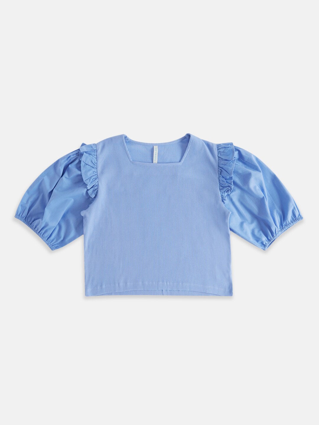 

Pantaloons Junior Girls Square Neck Puff Sleeves Cotton Top, Blue