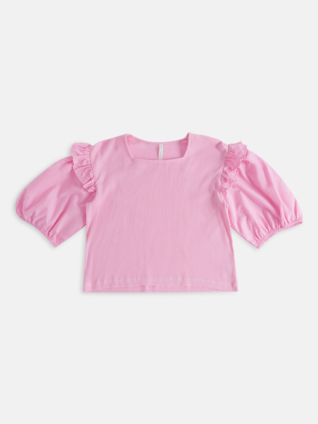 

Pantaloons Junior Girls Square Neck Puff Sleeves Cotton Top, Pink