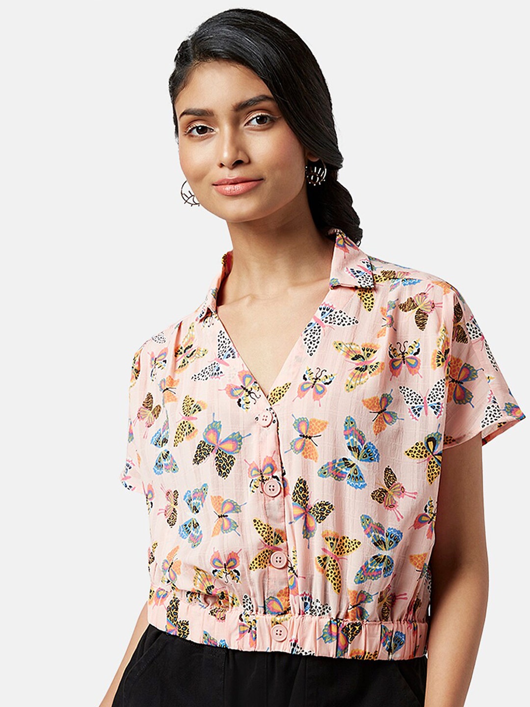 

People Conversational Printed Shirt Style Top, Pink
