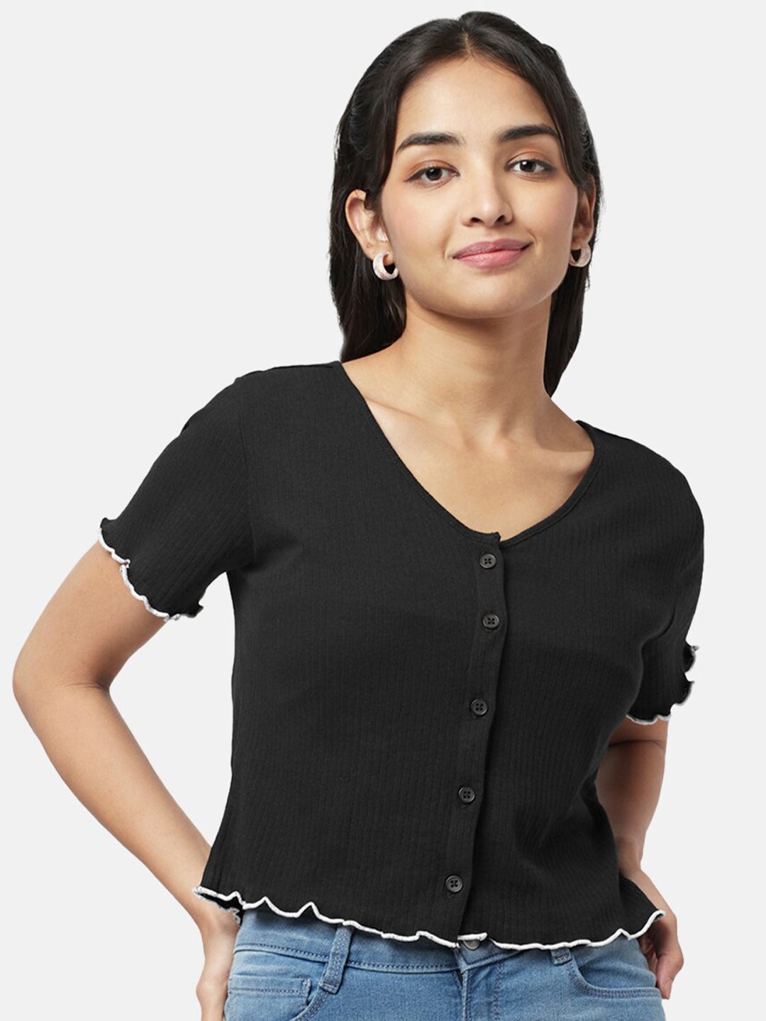 

YU by Pantaloons V-Neck Top, Black