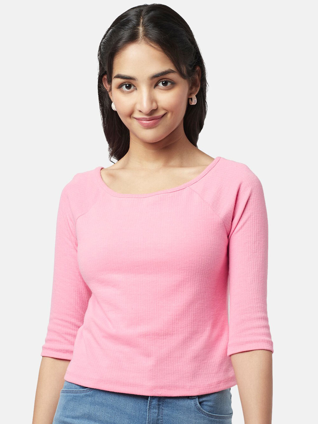 

YU by Pantaloons Polyester Round Neck Top, Pink