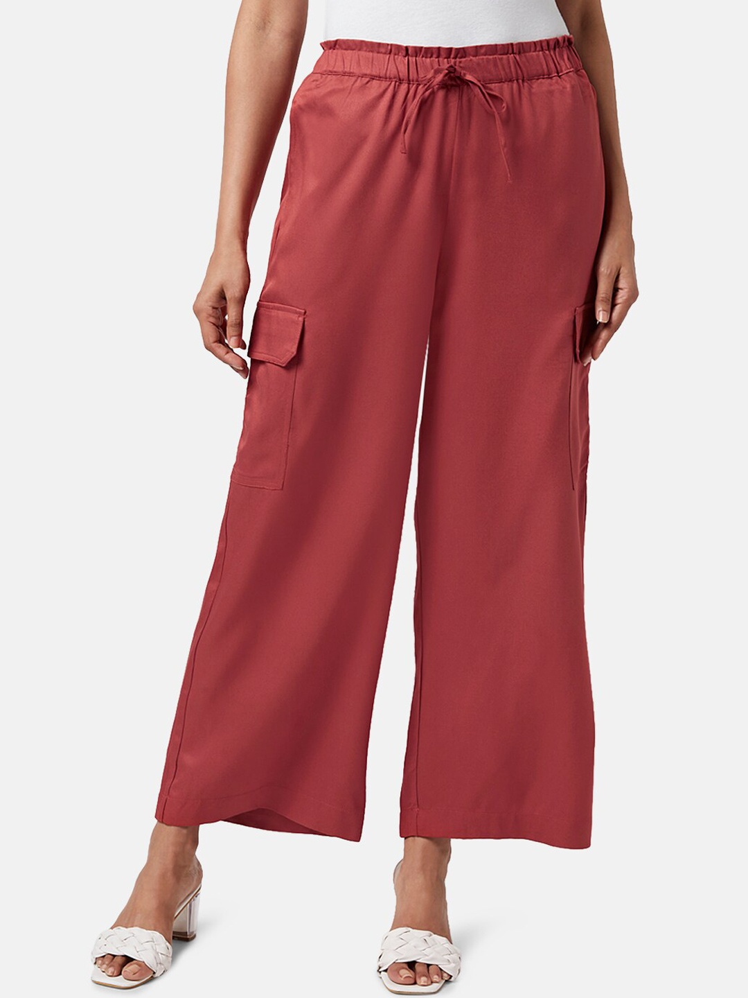 

Honey by Pantaloons Women High-Rise Parallel Trousers, Rust