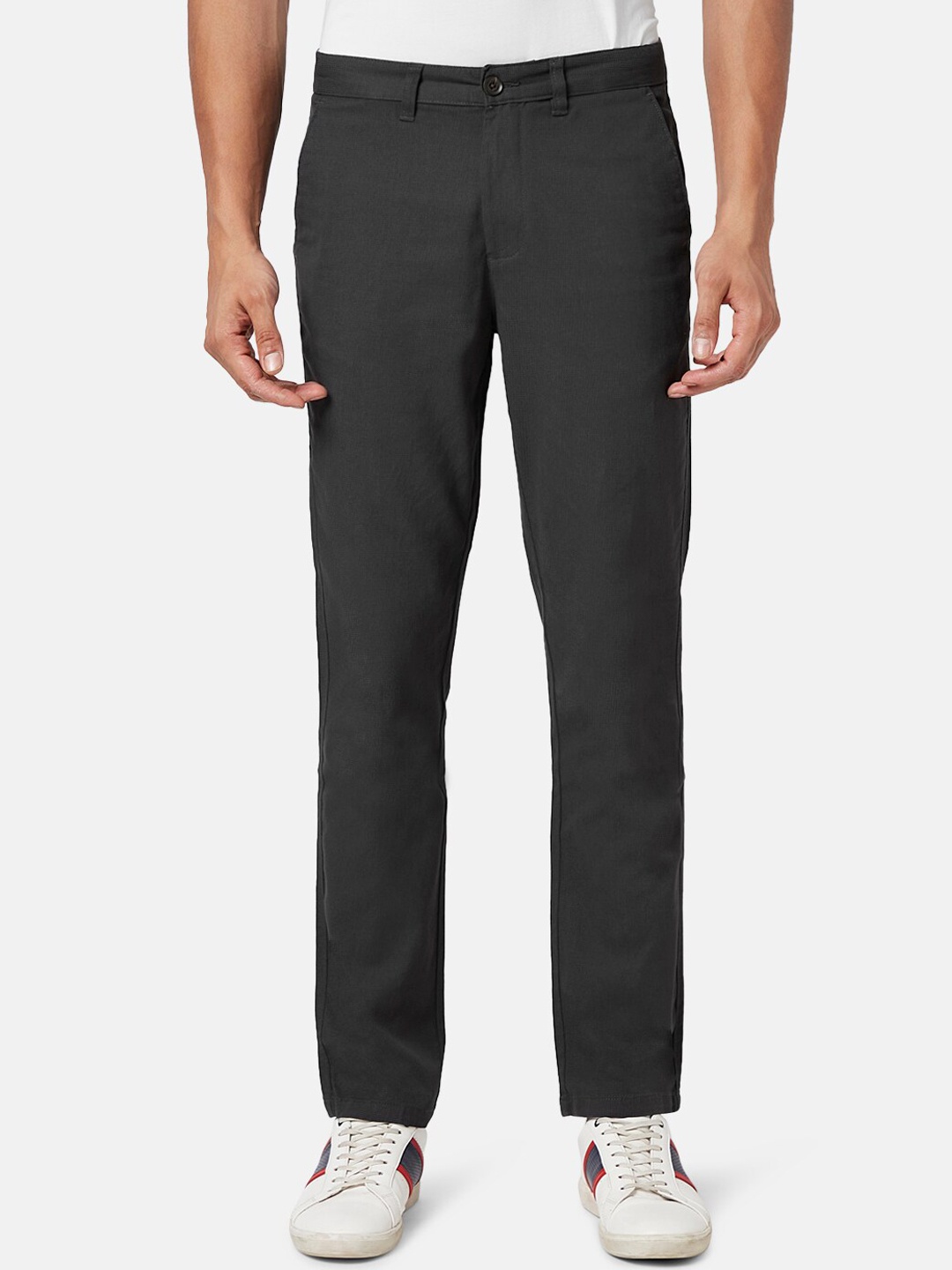 

BYFORD by Pantaloons Men Mid-Rise Cotton Lycra Trousers, Black