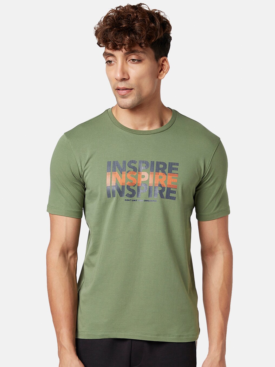 

Ajile by Pantaloons Typography Printed Cotton Slim Fit Sports T-shirt, Green