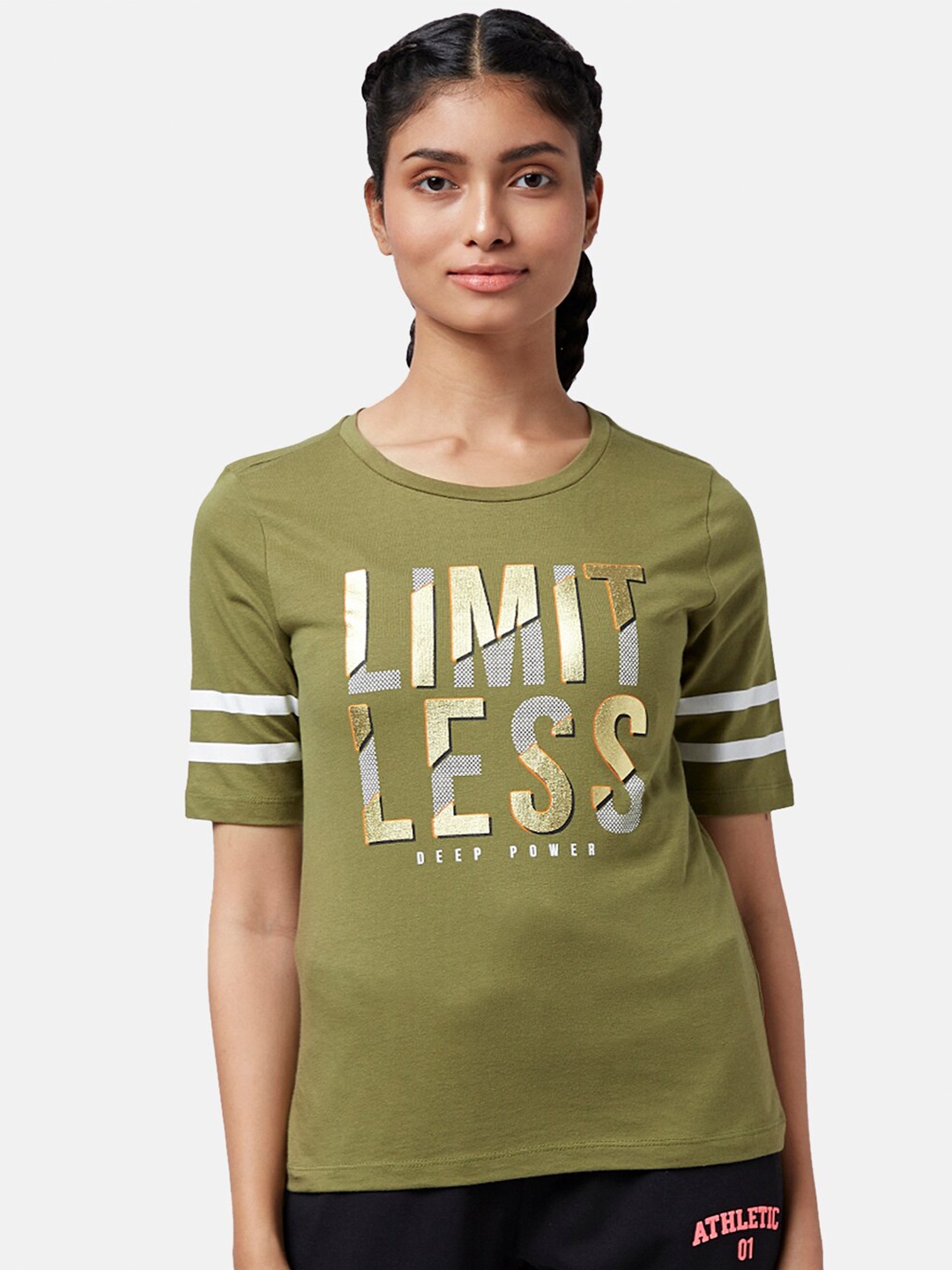 

Ajile by Pantaloons Typography Printed Cotton T-shirt, Olive