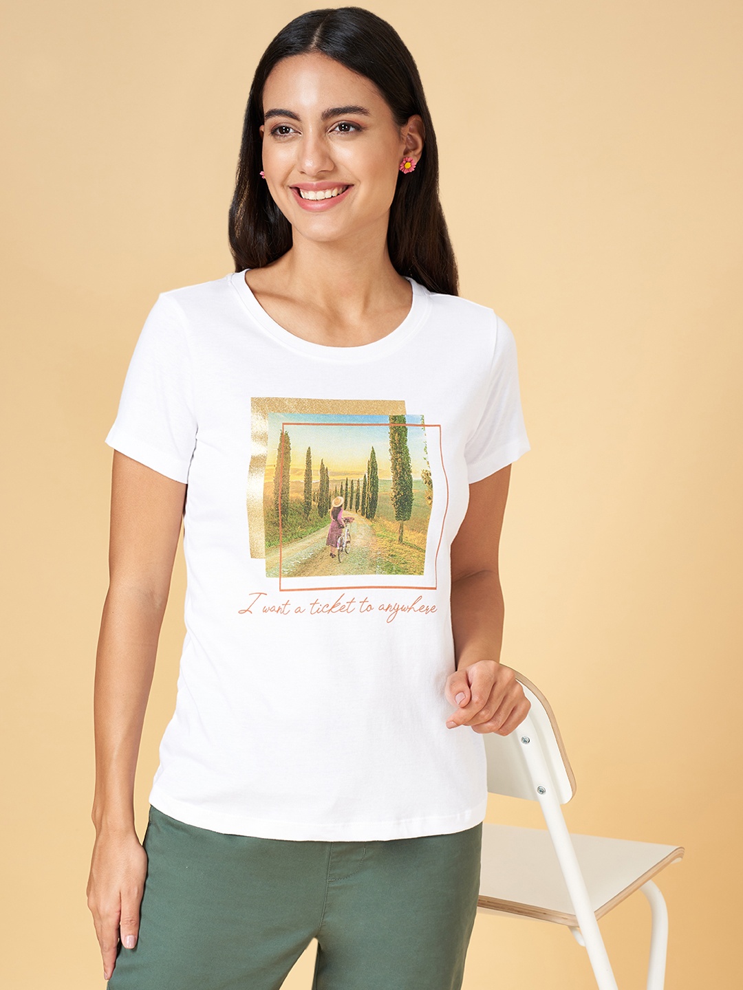 

Honey by Pantaloons Graphic Printed Cotton T-shirt, White