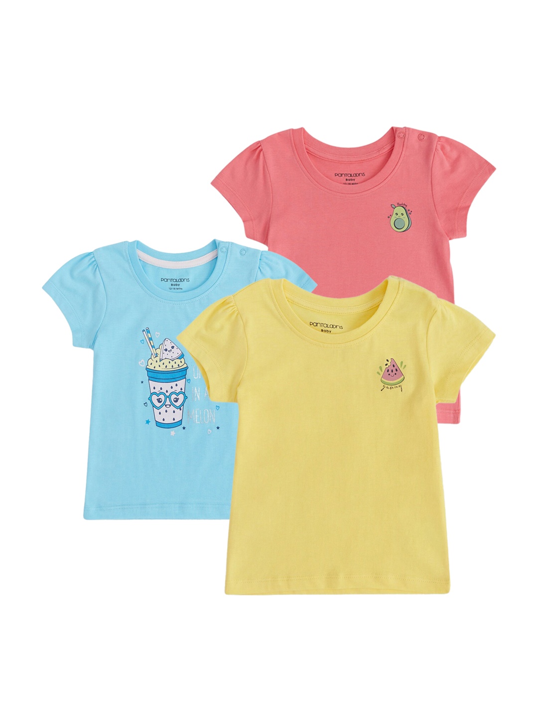 

Pantaloons Baby Infants Girls Pack of 3 Cotton T-shirts, Blue