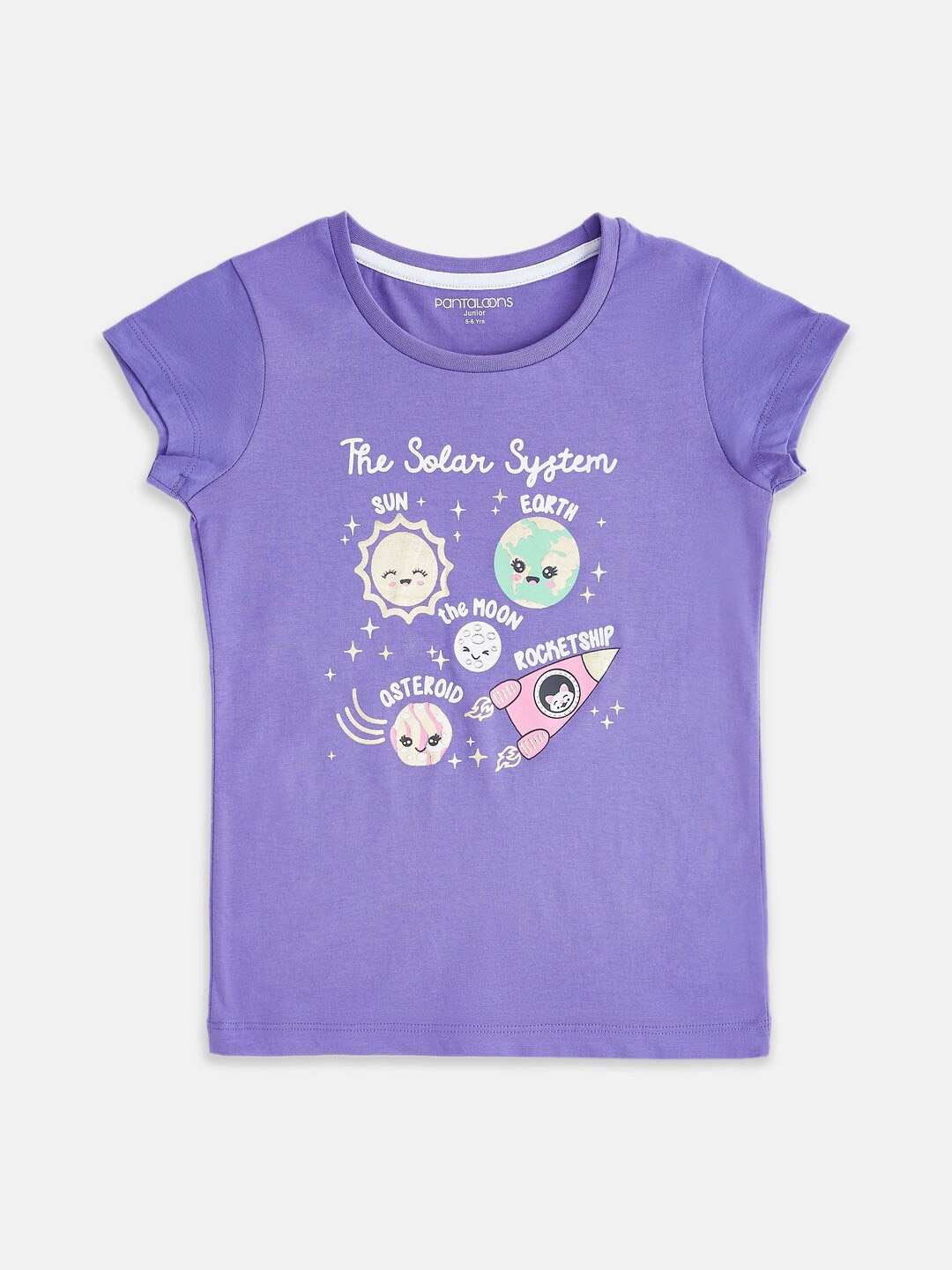 

Pantaloons Junior Girls Graphic Printed Cotton T-shirt, Purple