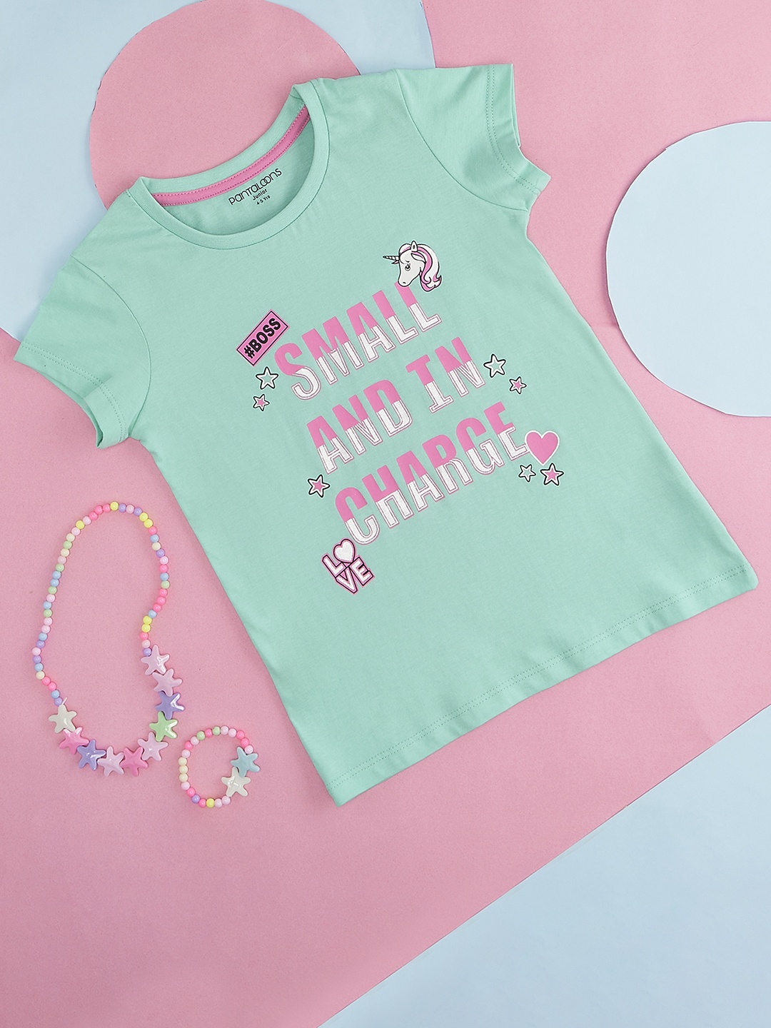 

Pantaloons Junior Girls Typography Printed Cotton T-shirt, Pink