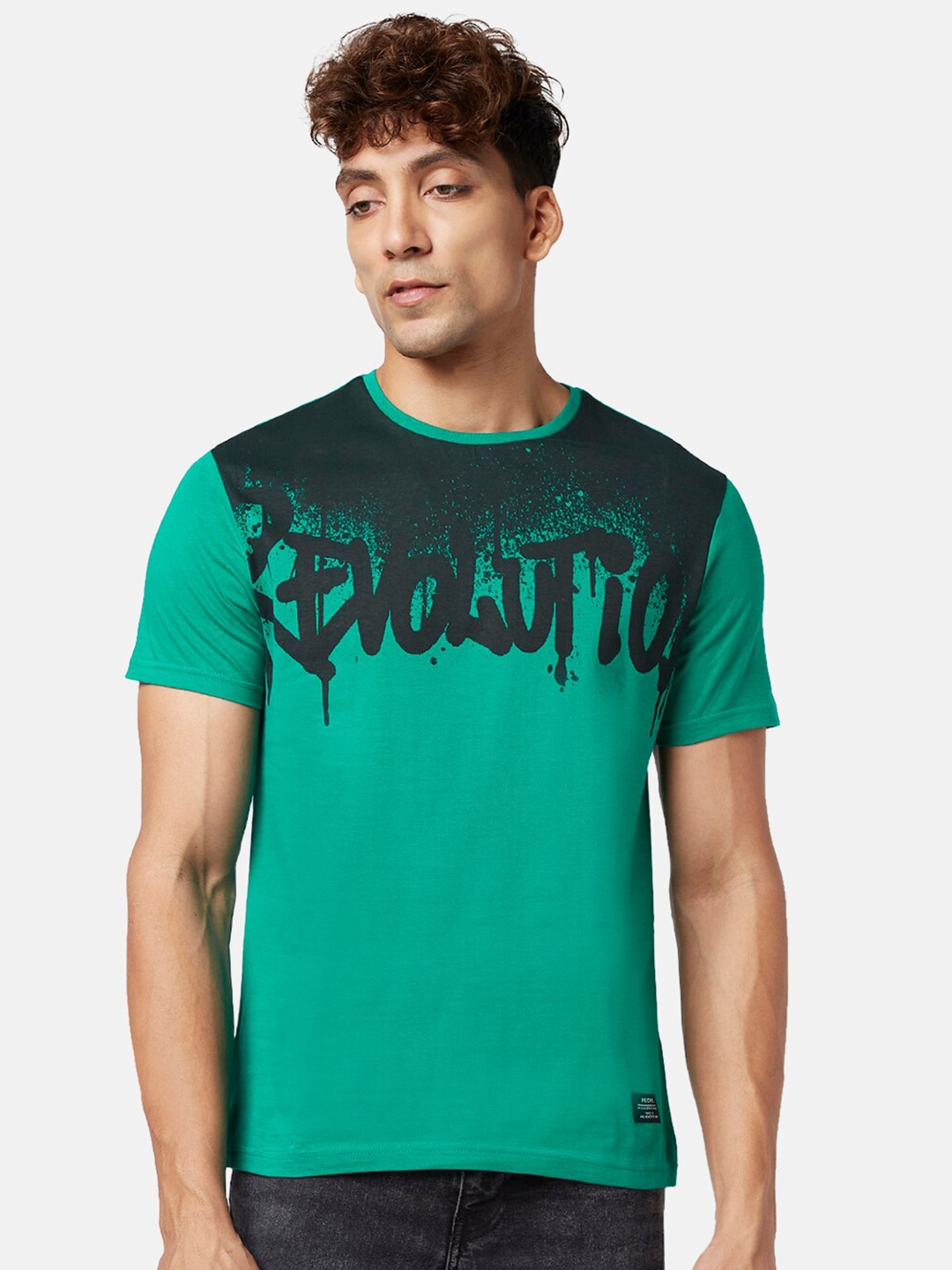 

People Typography Printed Pure cotton Slim Fit T-shirt, Green