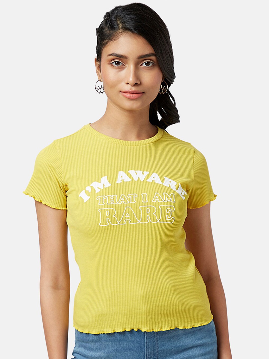 

People Typography Printed Round Neck T-shirt, Yellow