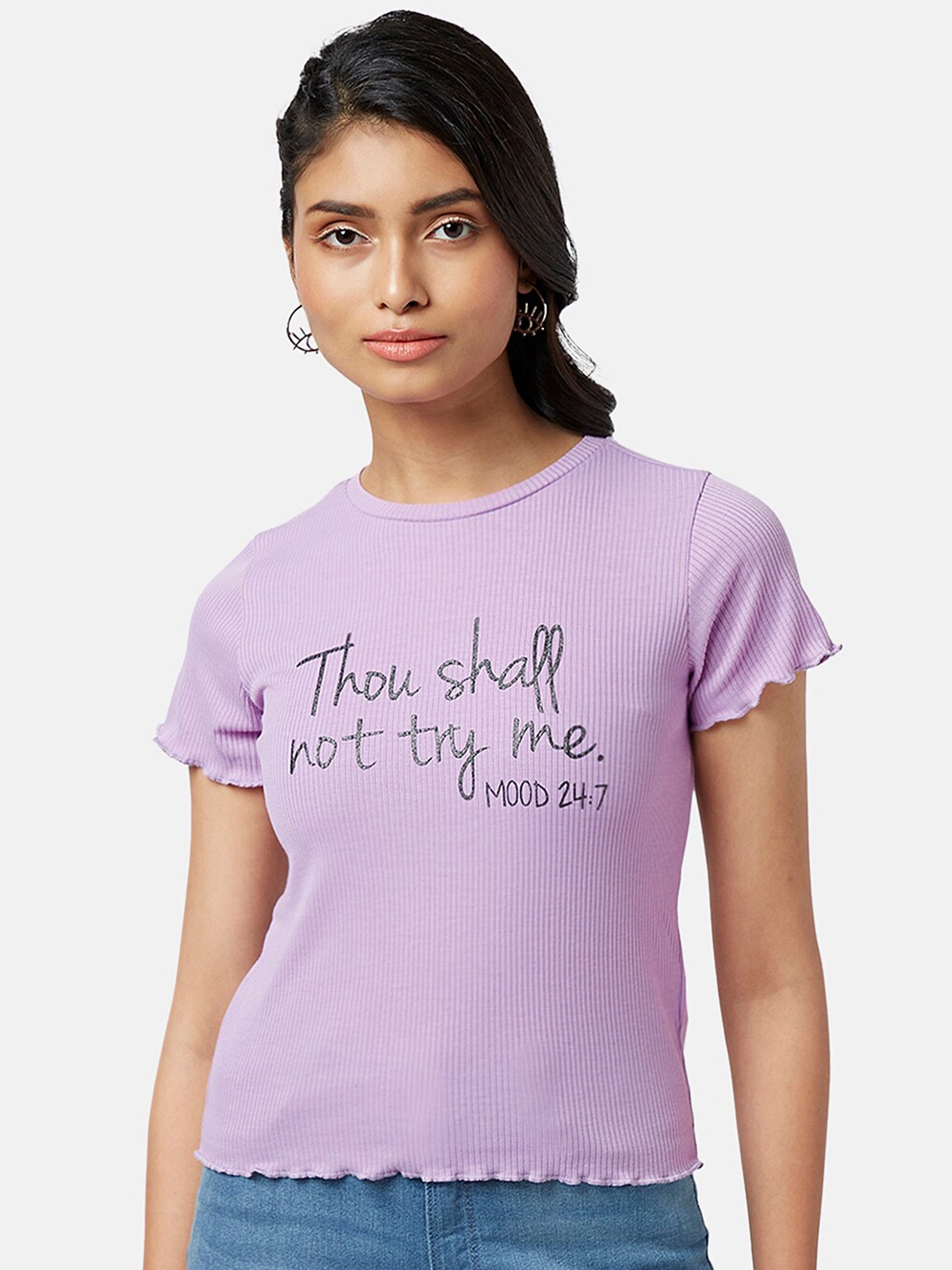 

People Ribbed Typography Printed T-shirt, Lavender