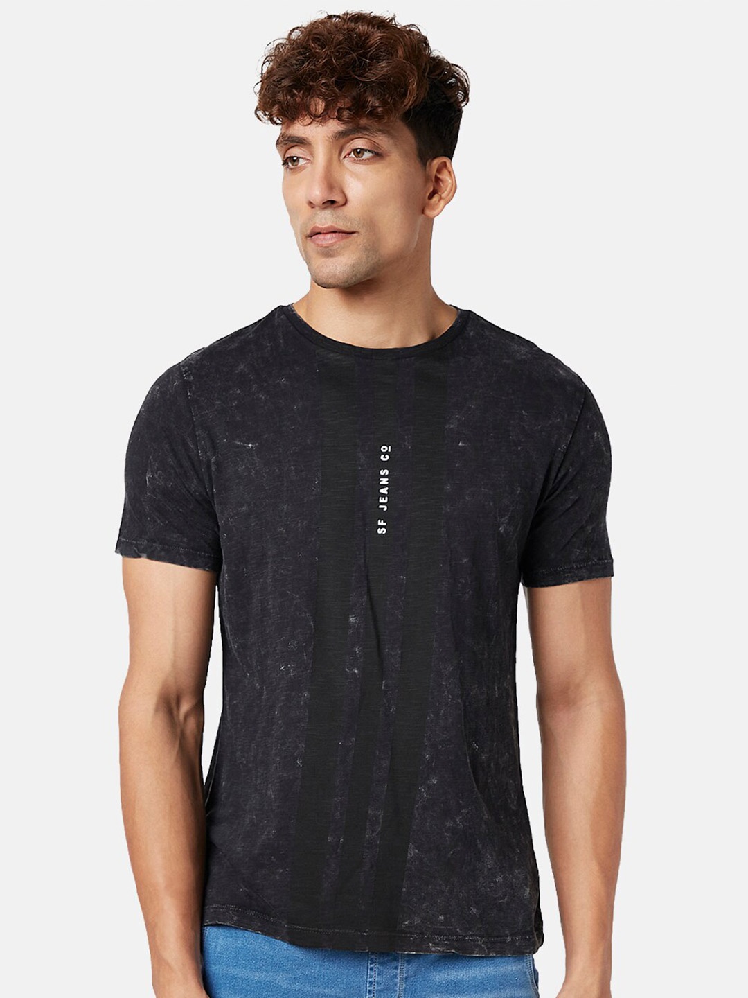 

SF JEANS by Pantaloons Abstract Printed Cotton T-shirt, Black