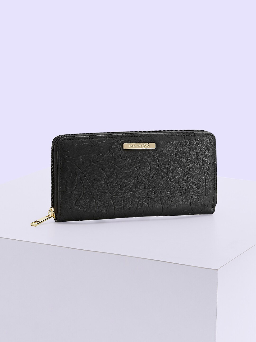 

Forever Glam by Pantaloons Floral Textured Pu Zip Around Wallet, Black