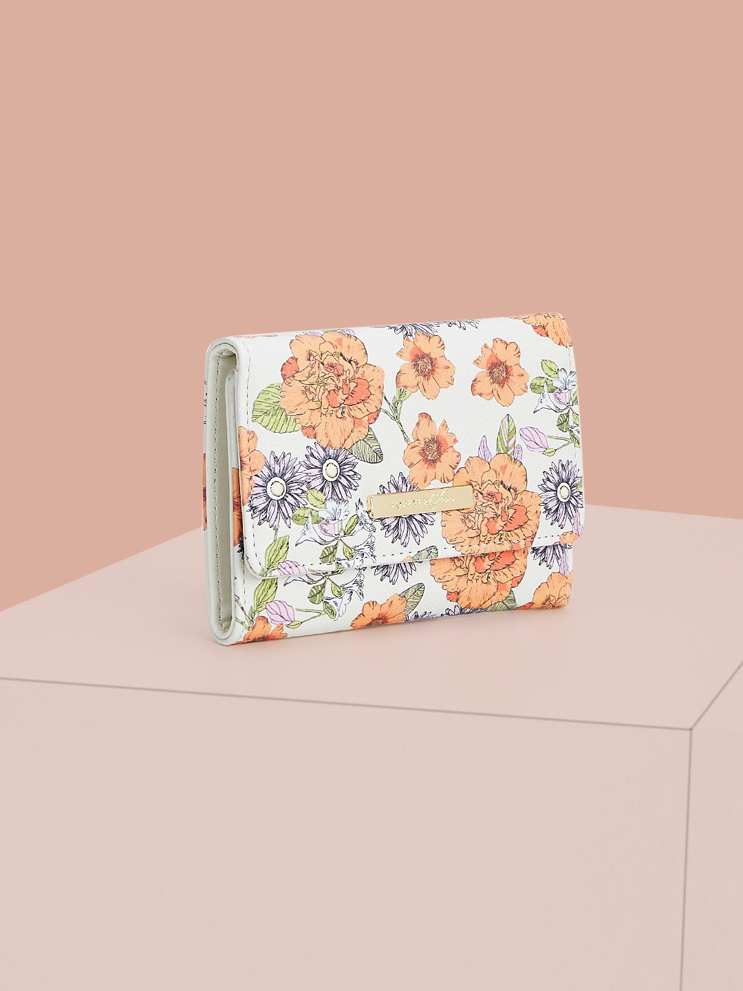 

Forever Glam by Pantaloons Women Floral Printed PU Three Fold Wallet with SD Card Holder, White