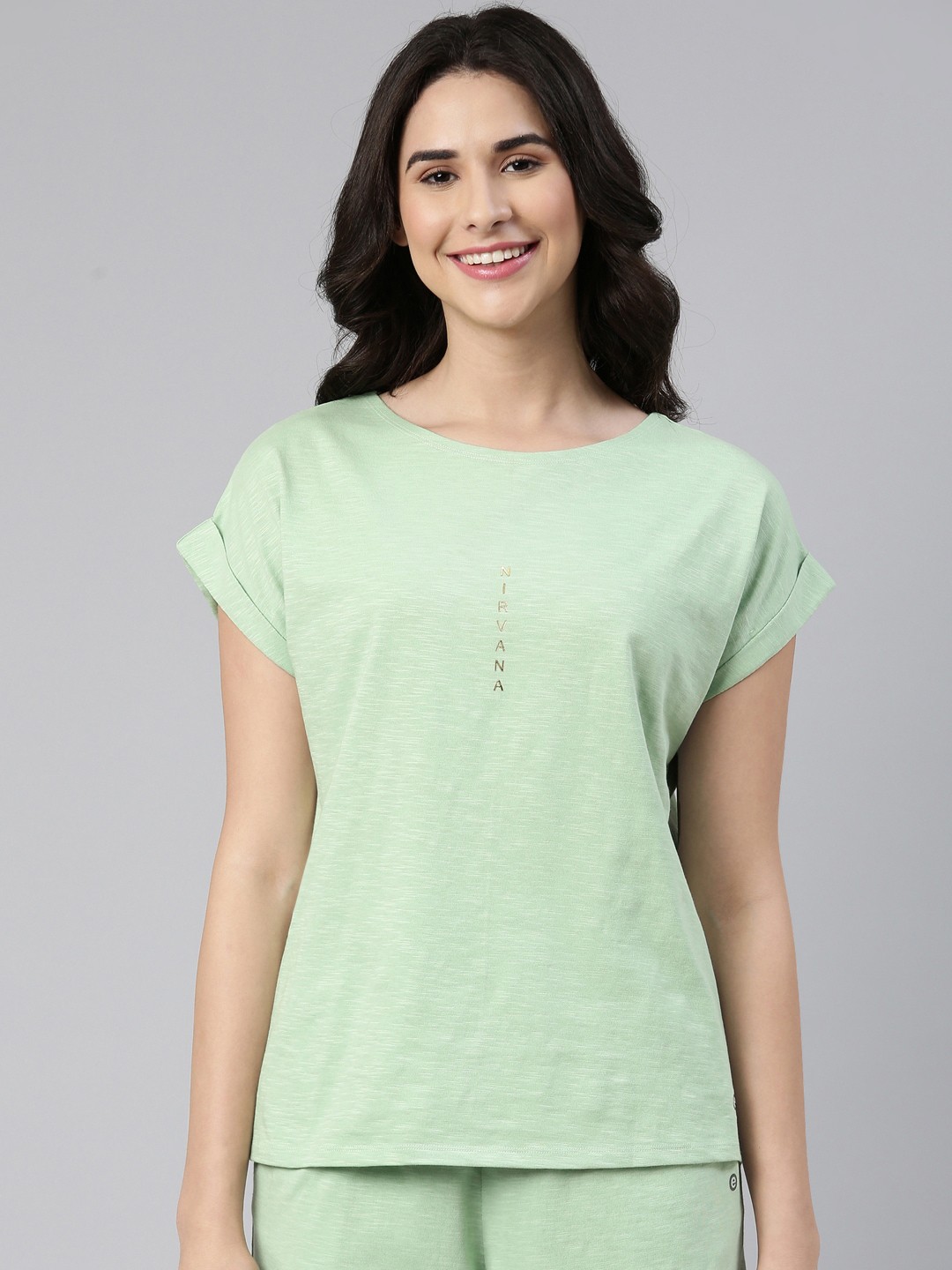 

Enamor Typography Printed Pure Cotton Lounge T-shirts, Green
