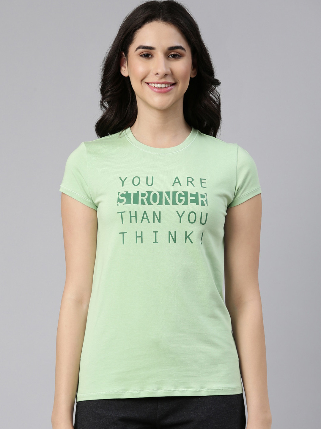 

Enamor Women Printed Cotton Slim Fit Lounge Tshirts, Green