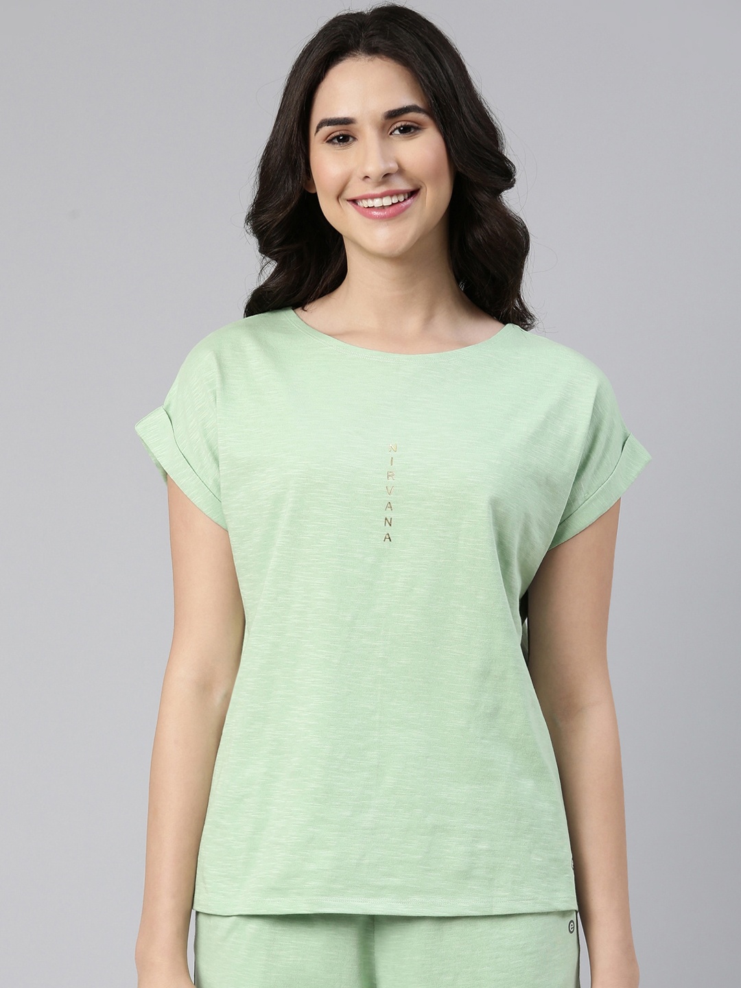 

Enamor Plus Size Typography Printed Pure Cotton Lounge T-shirts, Green