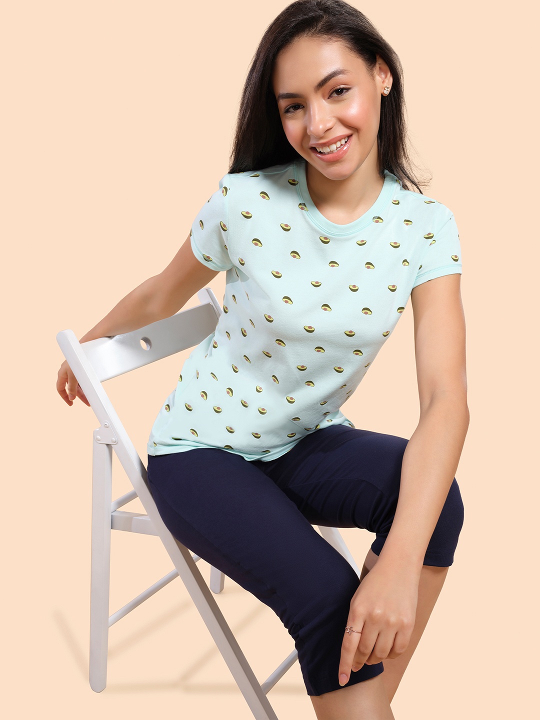 

Enamor Conversational Printed Slim Fit Lounge T-shirts, Blue