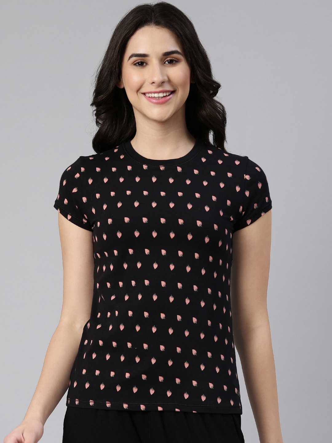 

Enamor Conversational Printed Slim Fit Lounge T-shirts, Black