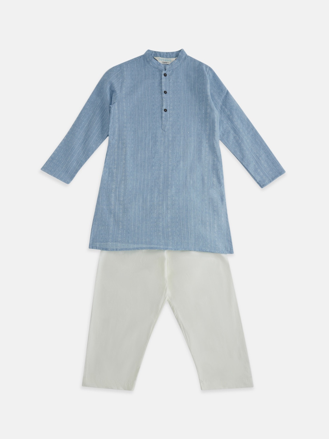 

indus route by Pantaloons Boys Woven Design Mandarin Collar Pure Cotton Kurta with Pyjamas, Blue