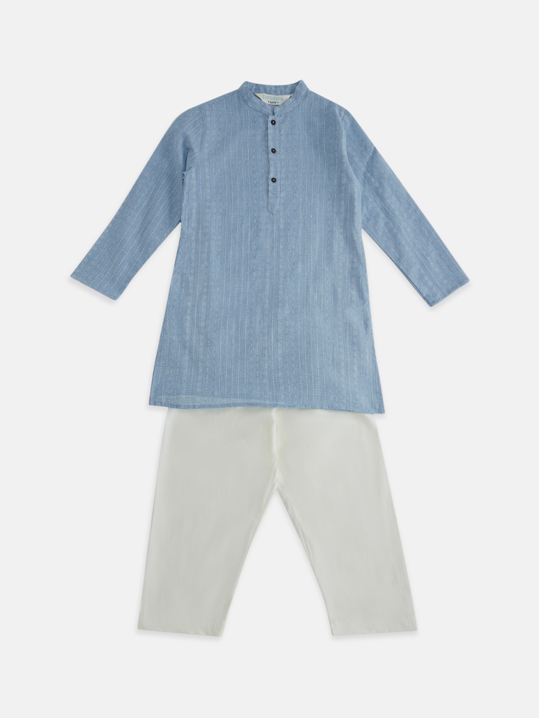 

indus route by Pantaloons Boys Woven Design Mandarin Collar Pure Cotton Kurta with Pyjamas, Blue