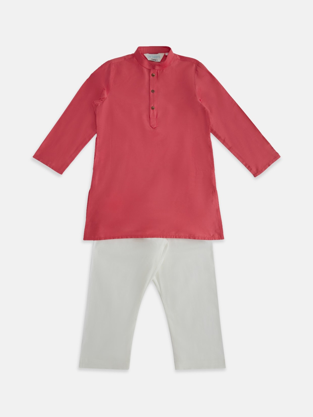 

indus route by Pantaloons Boys Mandarin Collar Kurta with Pyjamas, Coral