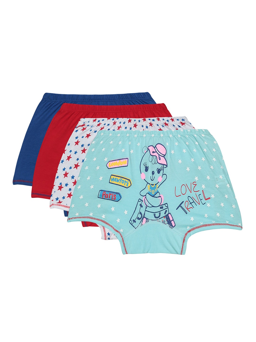 Bodycare Kids Girls Pack Of 4 Assorted Printed Shorts, Blue