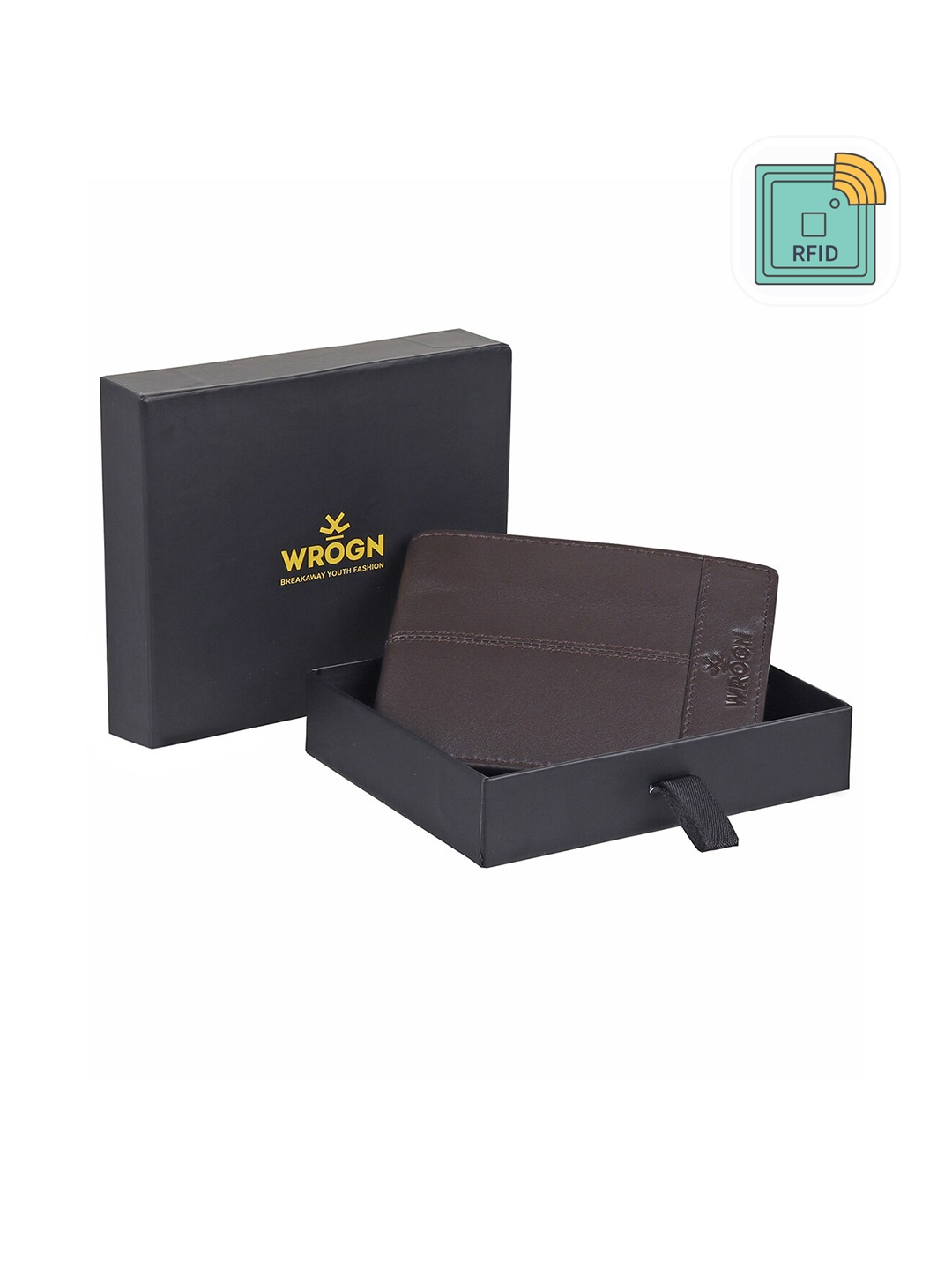 

WROGN Men Leather Two Fold Wallet, Brown