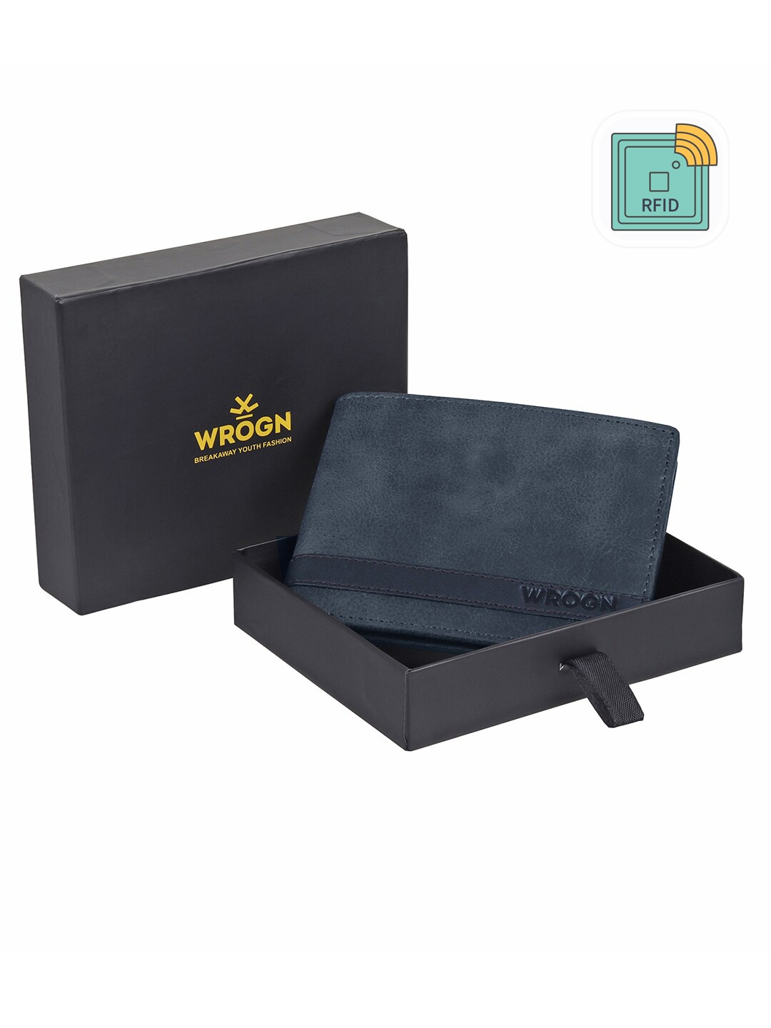 

WROGN Men Leather Two Fold Wallet, Blue
